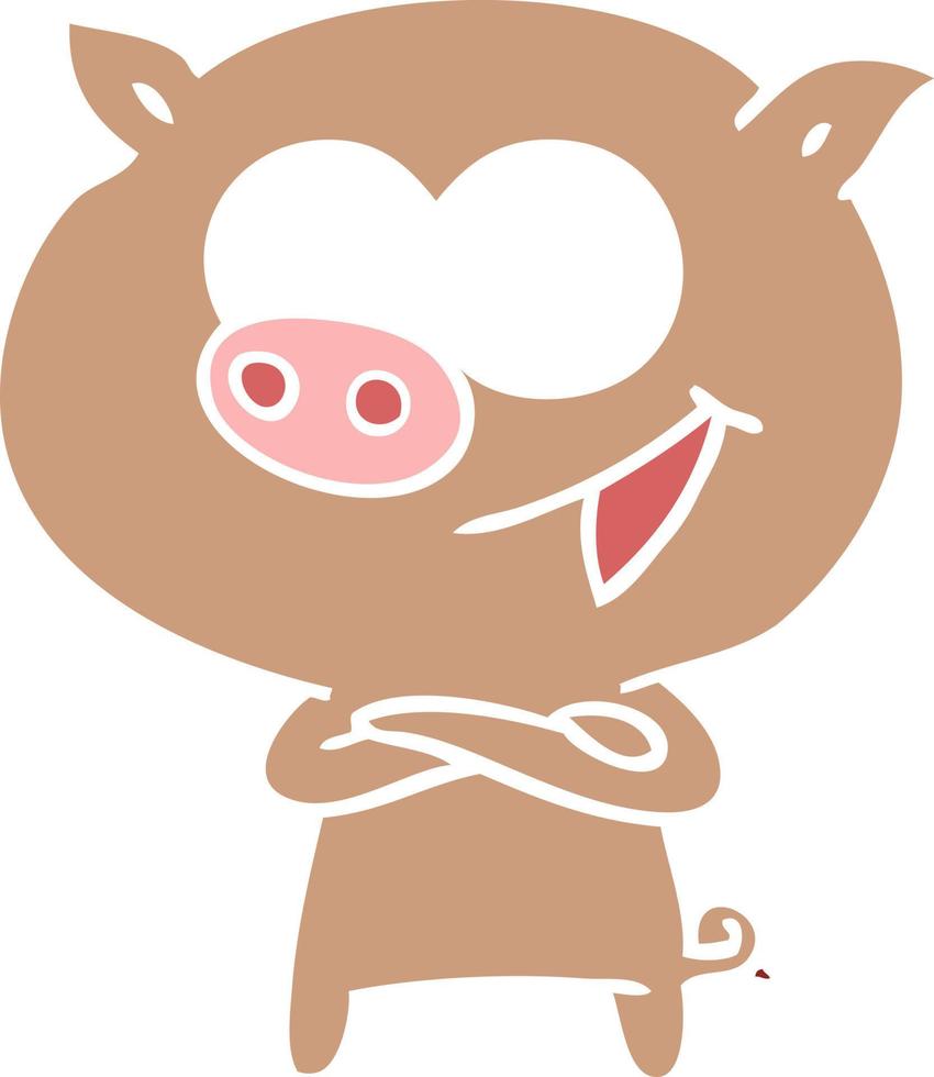 cheerful pig flat color style cartoon vector