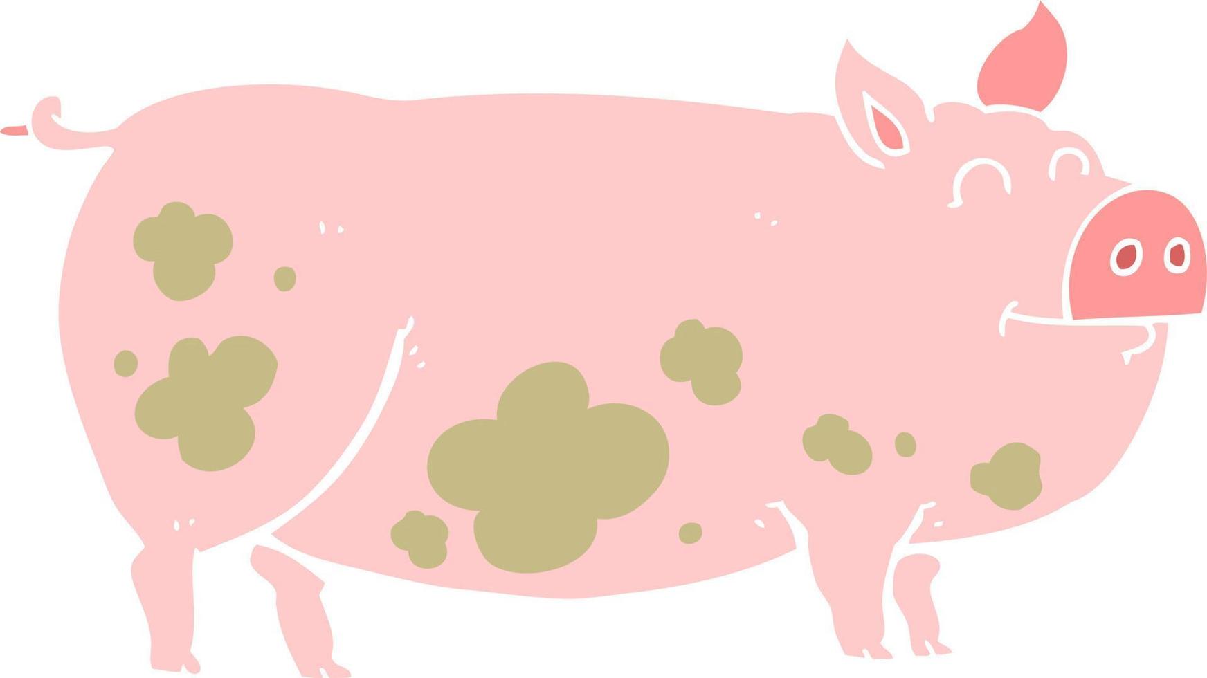 flat color illustration of a cartoon muddy pig vector
