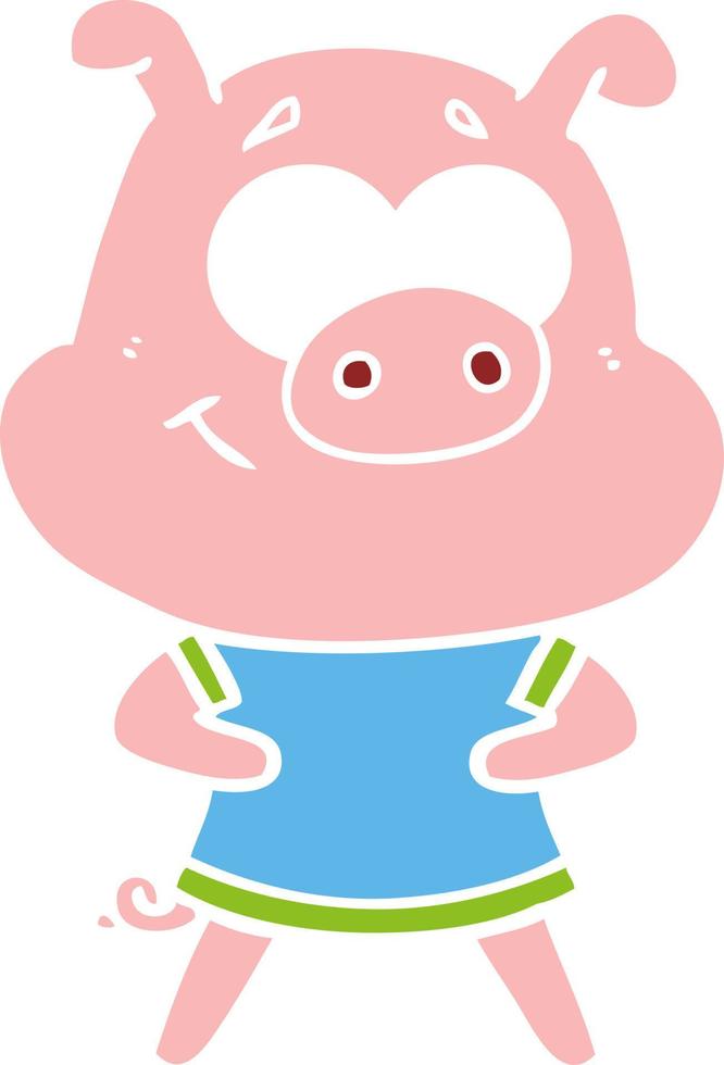 happy flat color style cartoon pig vector