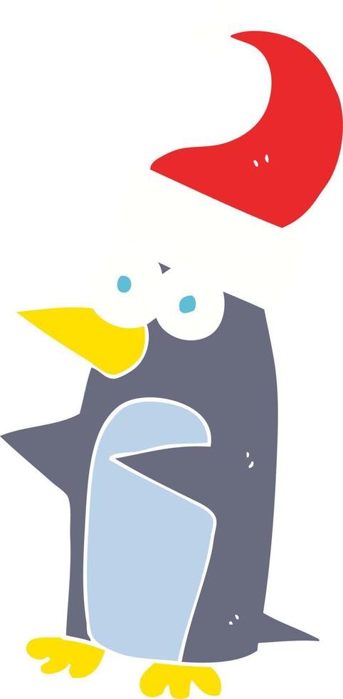 flat color illustration of a cartoon christmas penguin vector