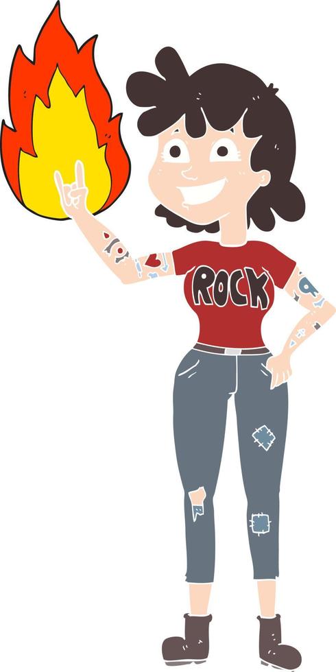 ilustración de color plano de una chica de rock de dibujos animados vector