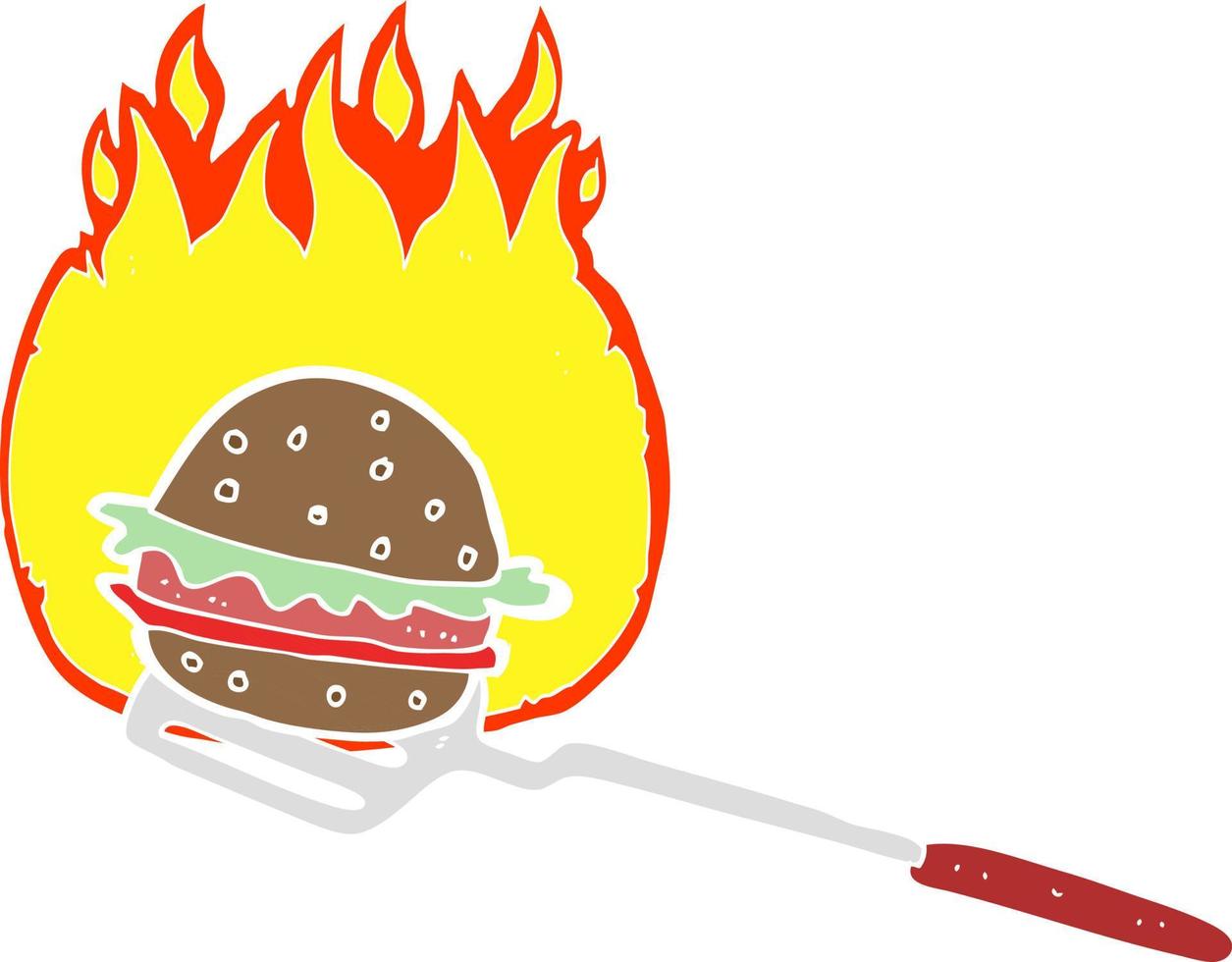 flat color illustration of a cartoon cooking burger vector