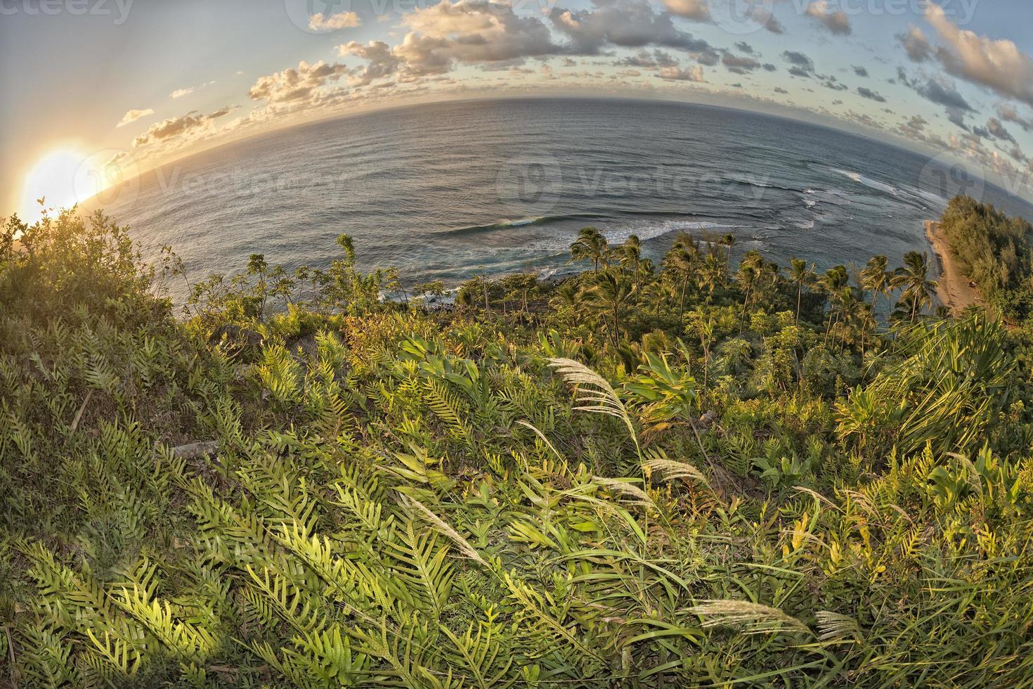 golden sunset at kalalau trail kauai island Hawaii photo