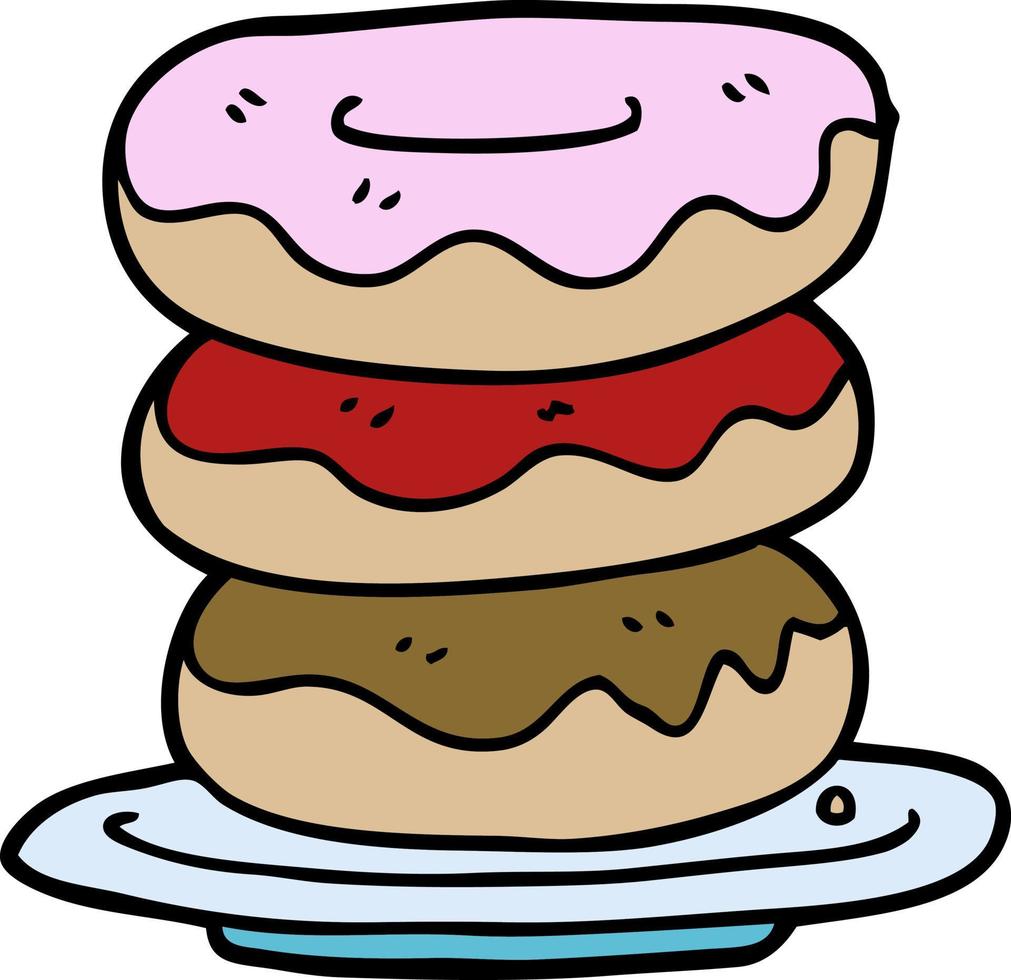 cartoon doodle plate of donuts vector