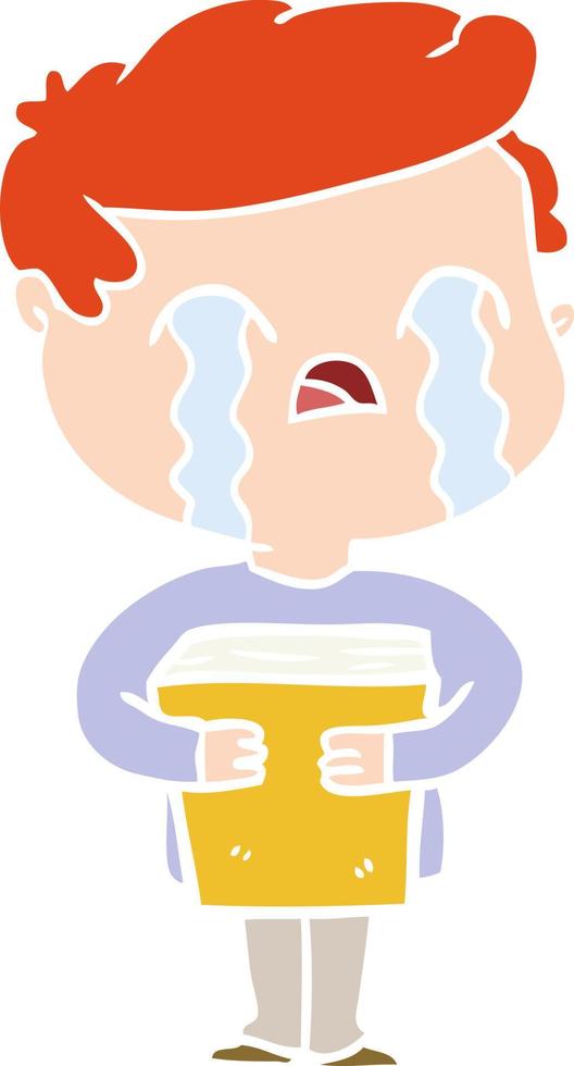 flat color style cartoon man crying holding book vector