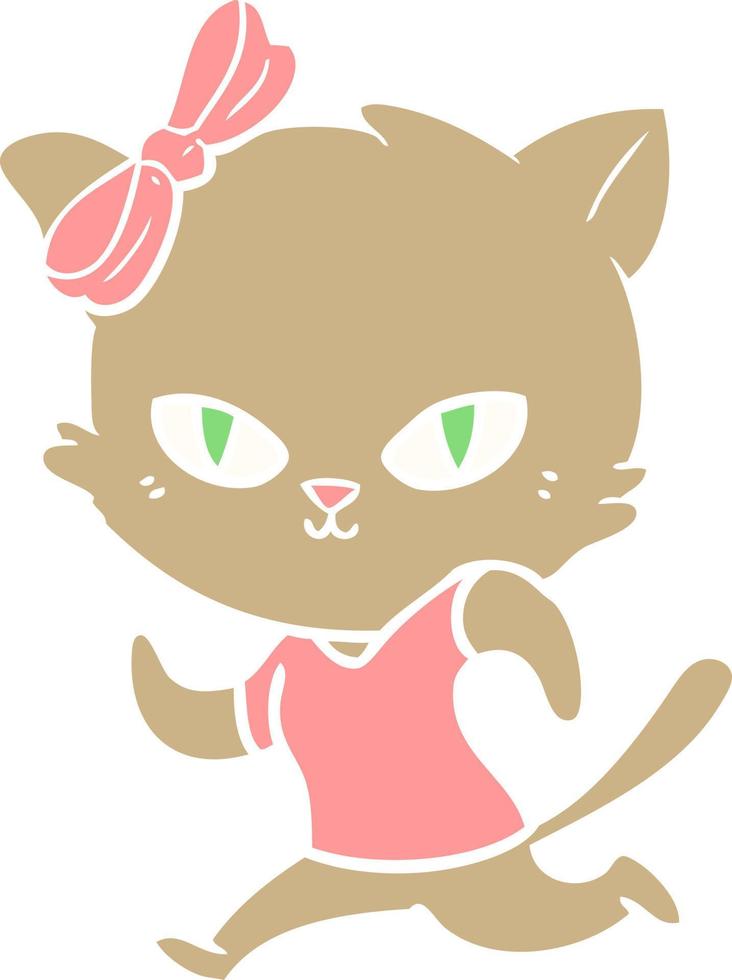 cute flat color style cartoon cat jogging vector