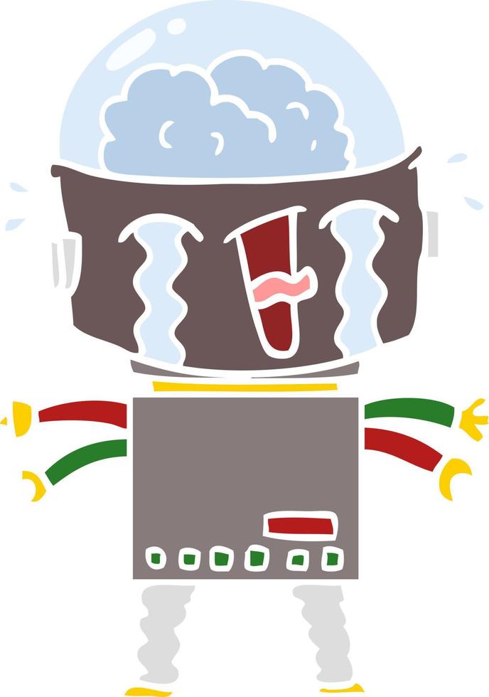 flat color style cartoon crying robot vector