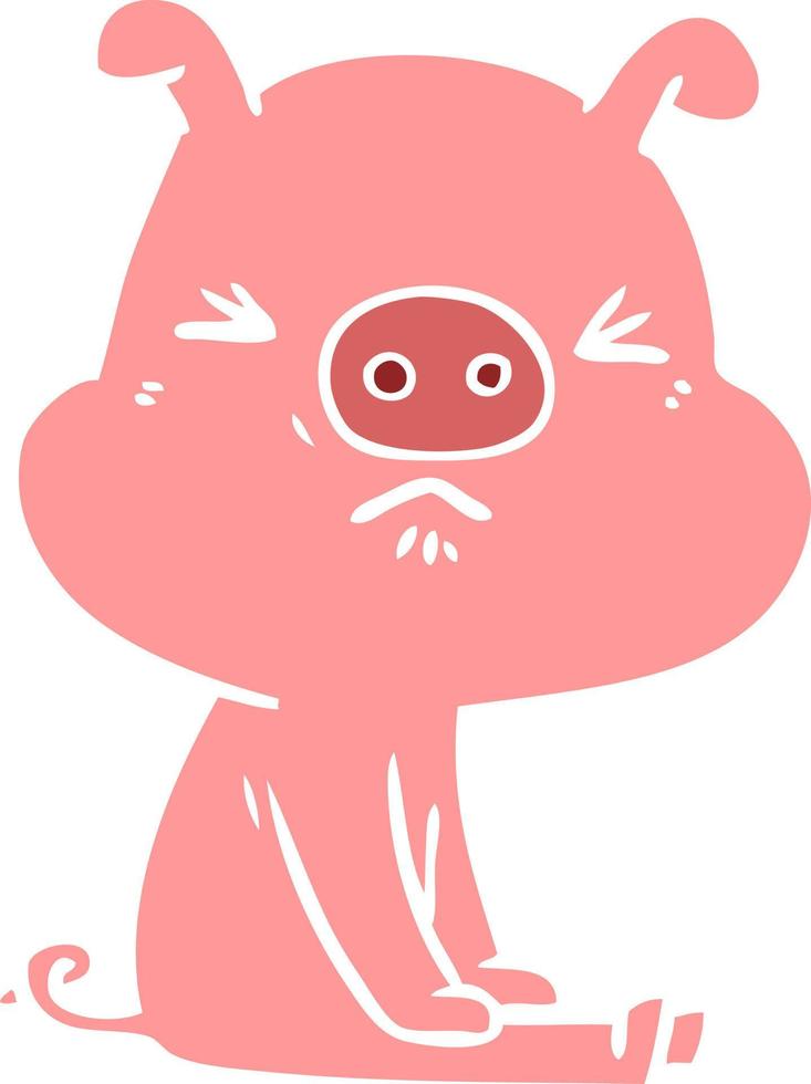 flat color style cartoon angry pig sat waiting vector