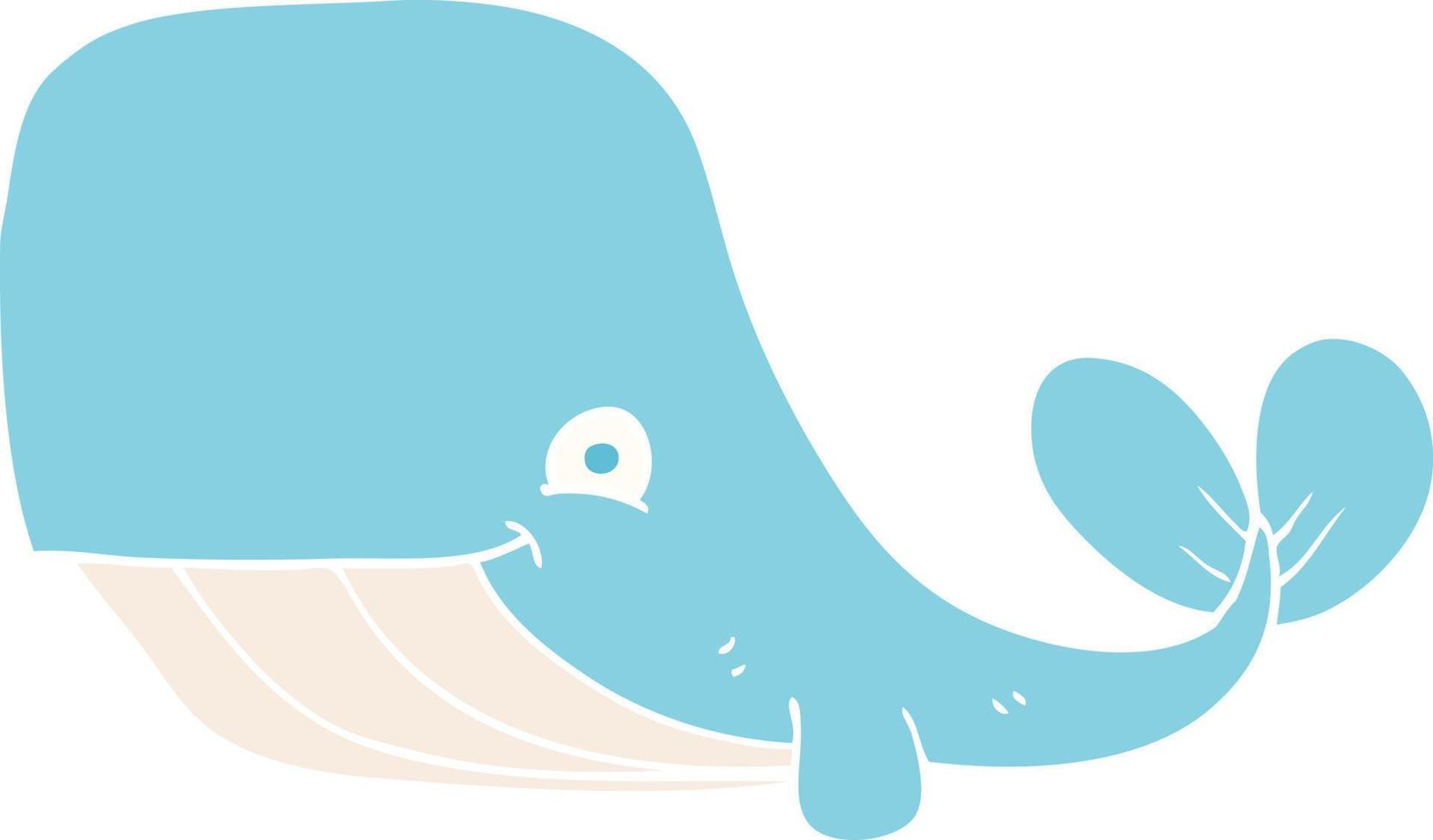 flat color illustration of a cartoon happy whale vector