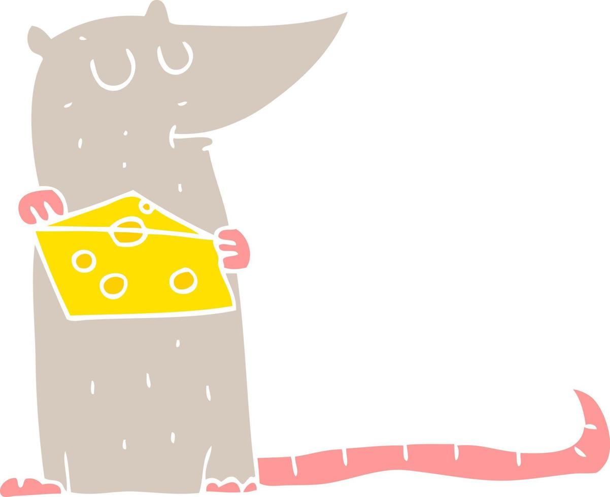 flat color illustration of a cartoon mouse with cheese vector