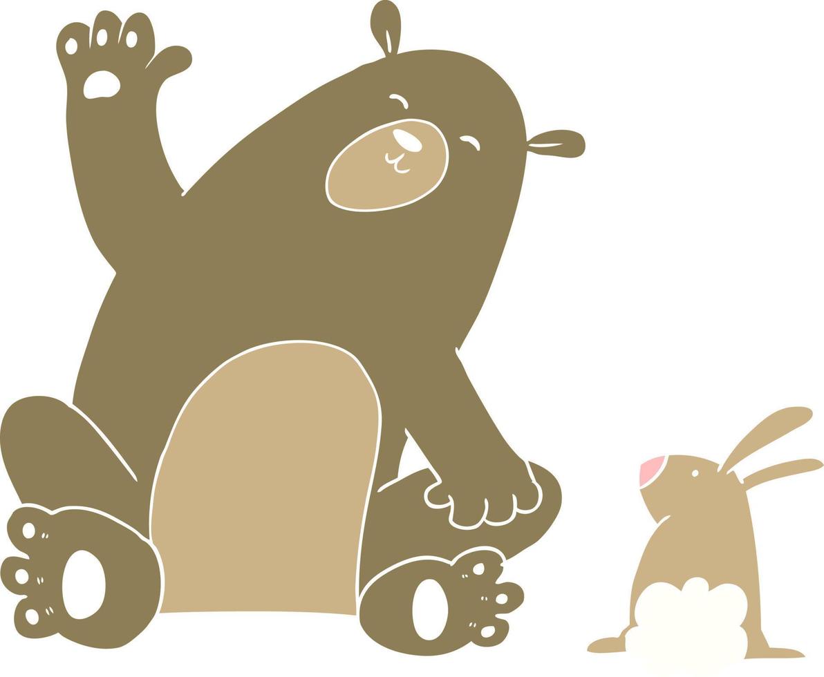 flat color style cartoon bear and rabbit friends vector