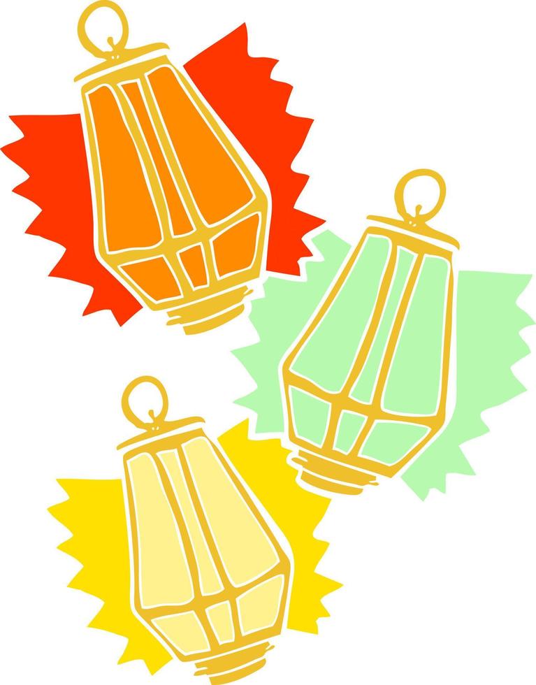 flat color illustration of a cartoon christmas lanterns vector