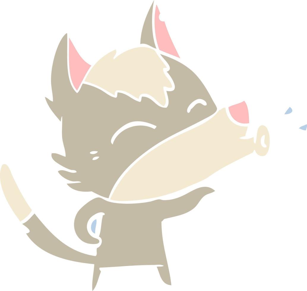 howling wolf flat color style cartoon vector