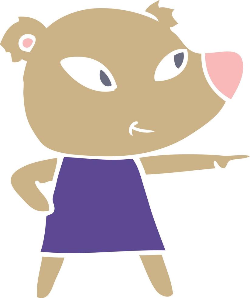 cute flat color style cartoon bear in dress vector