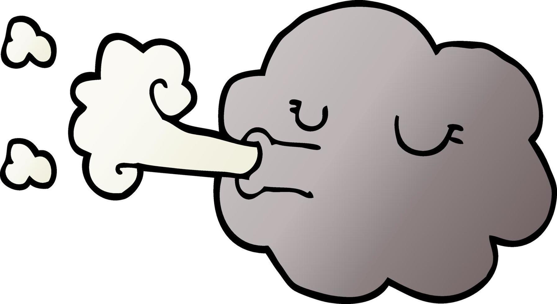 cartoon doodle cloud blowing a gale vector