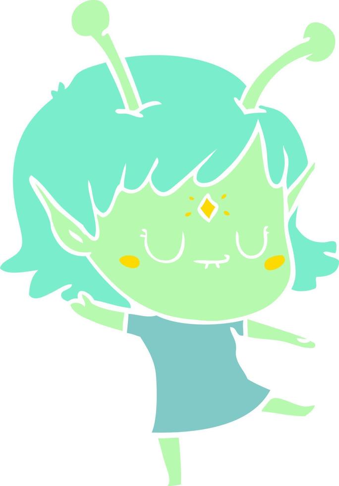 flat color style cartoon alien girl vector
