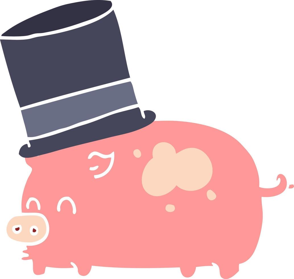 flat color style cartoon pig wearing top hat vector