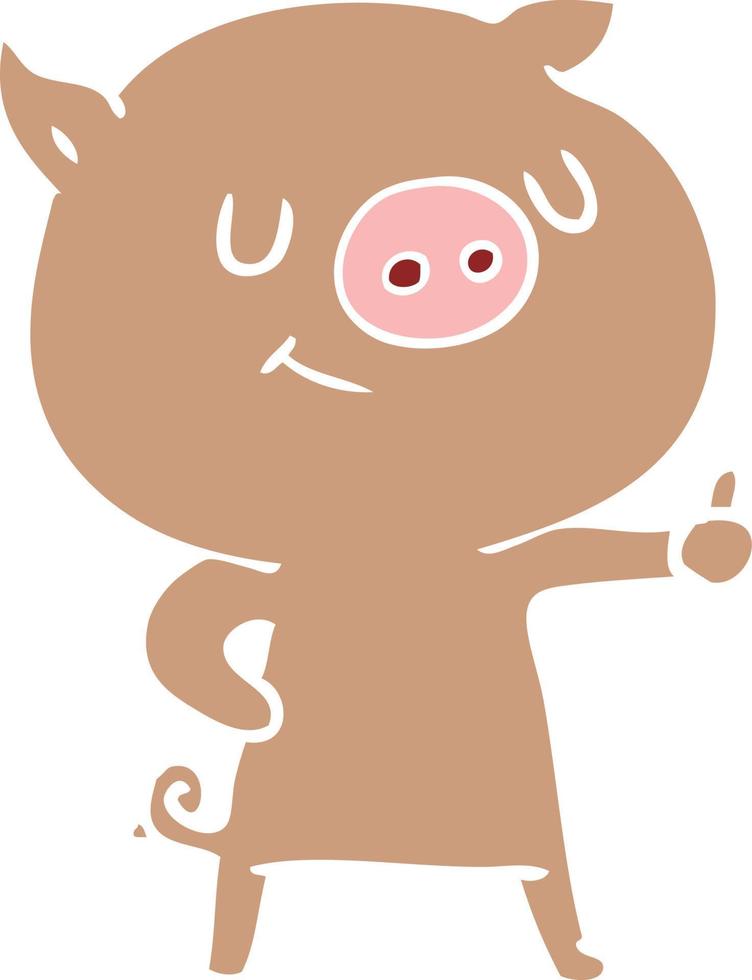 happy flat color style cartoon pig vector