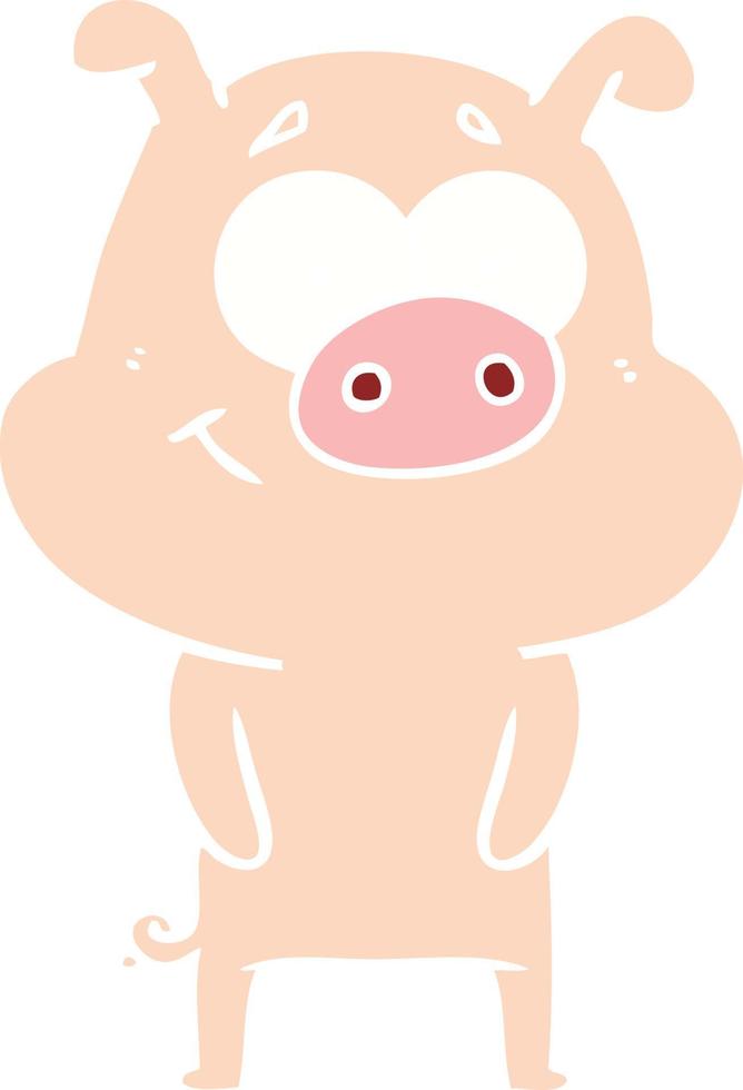 happy flat color style cartoon pig vector