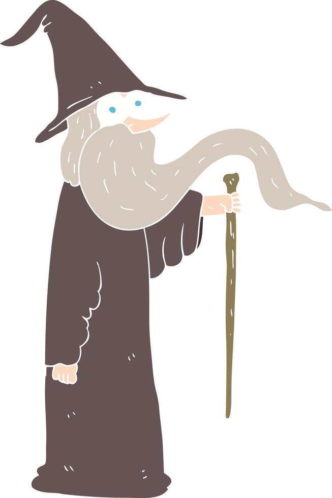 flat color illustration of a cartoon wizard vector