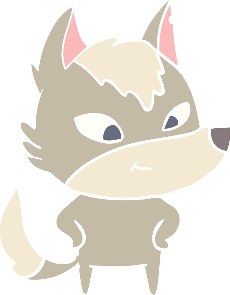 friendly flat color style cartoon wolf vector