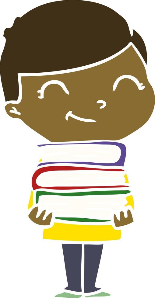 flat color style cartoon boy with books smiling vector