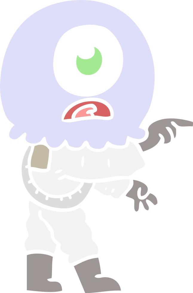 flat color style cartoon cyclops alien spaceman pointing vector