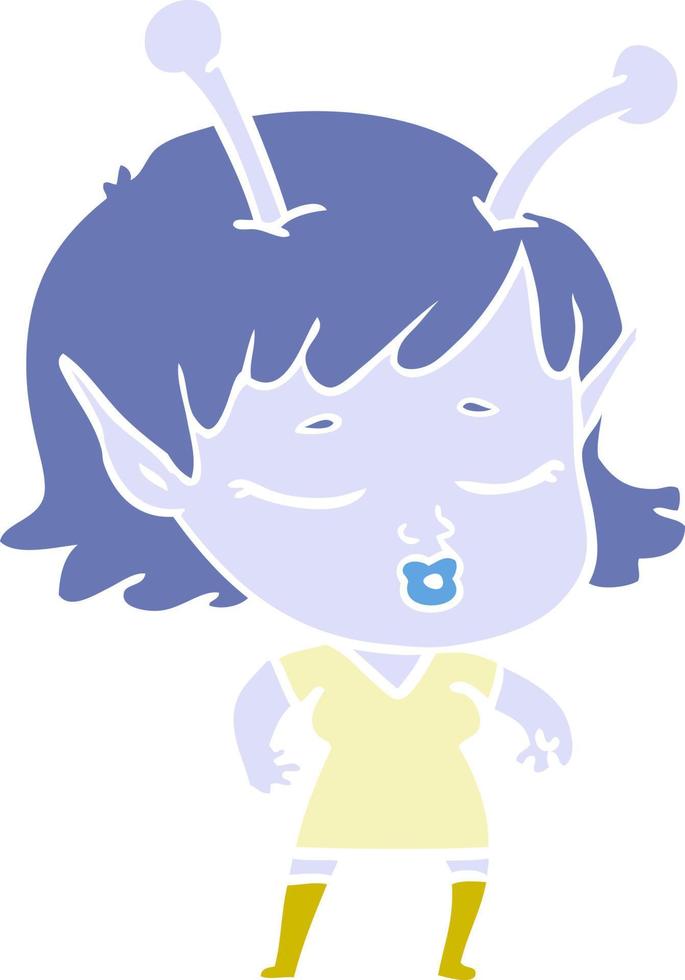 cute alien girl flat color style cartoon vector