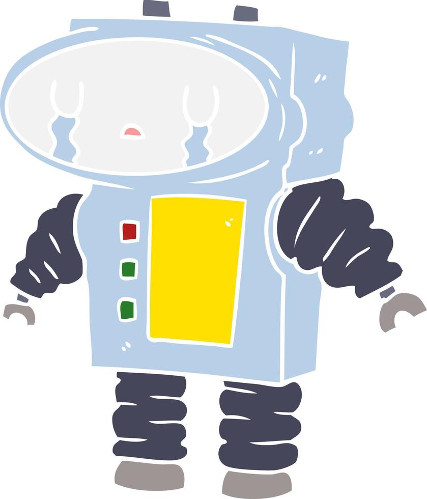 robot de dibujos animados de estilo de color plano llorando vector