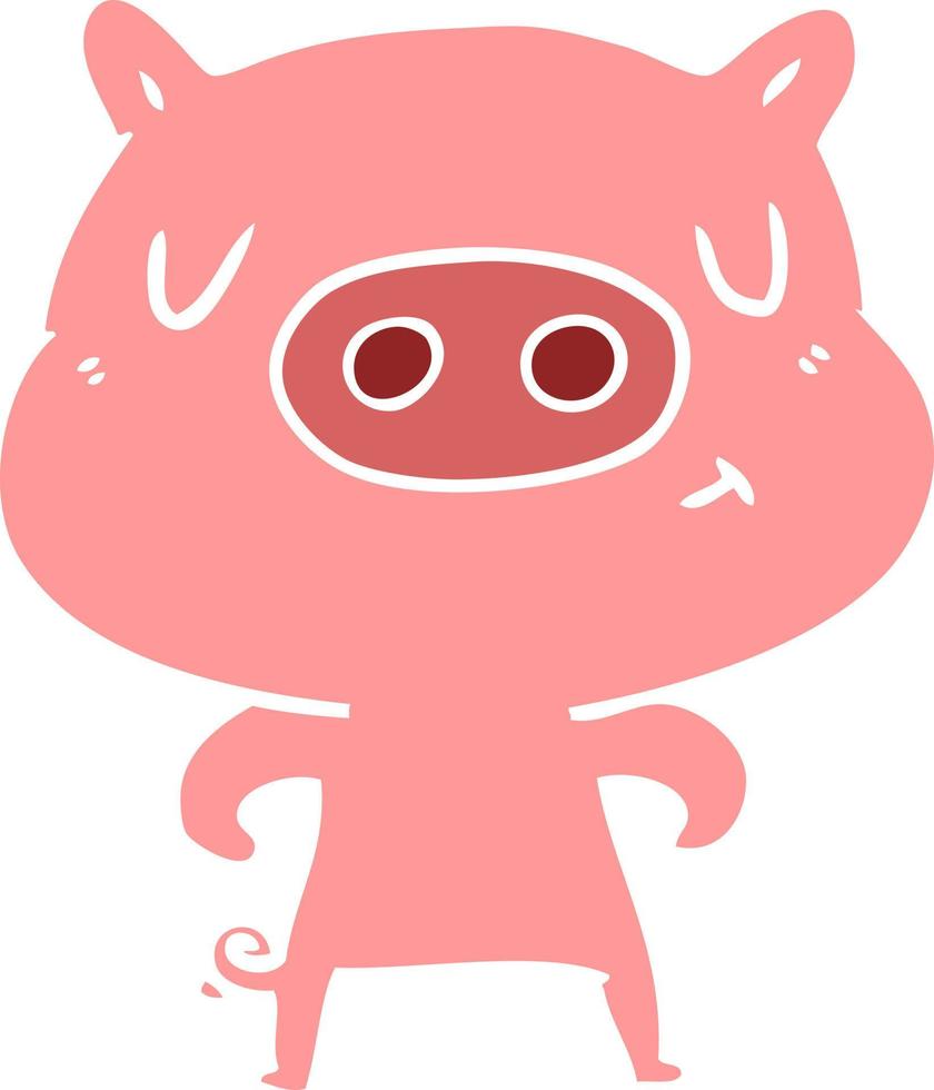 flat color style cartoon content pig vector