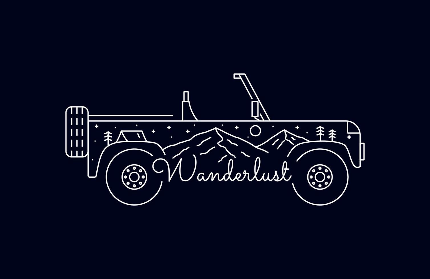 Wanderlust and adventure car nature wildlife in monoline art vector