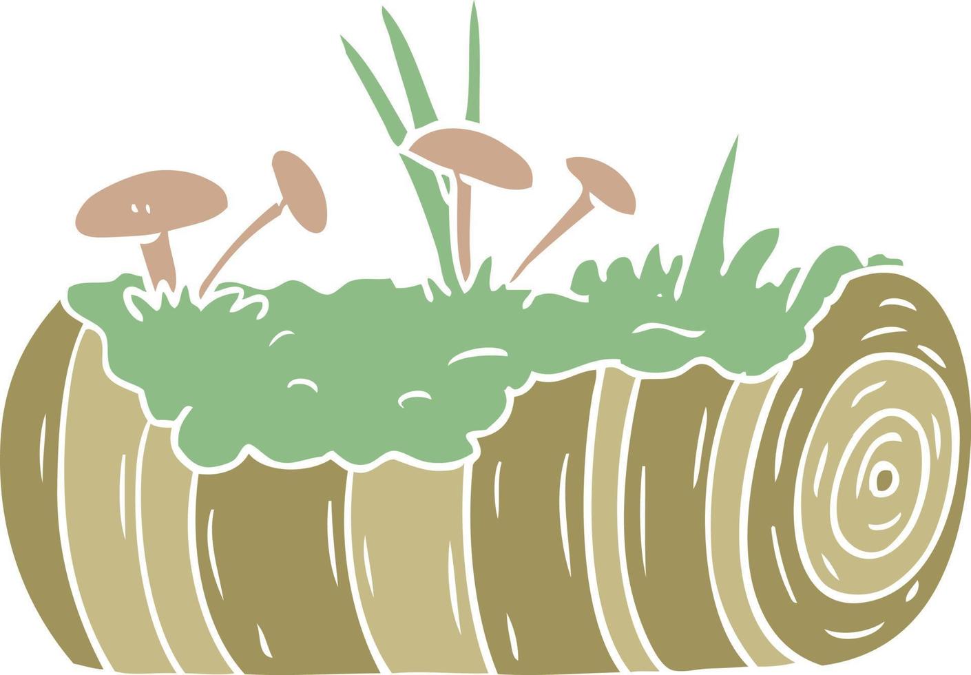 flat color style cartoon old log with mushrooms vector