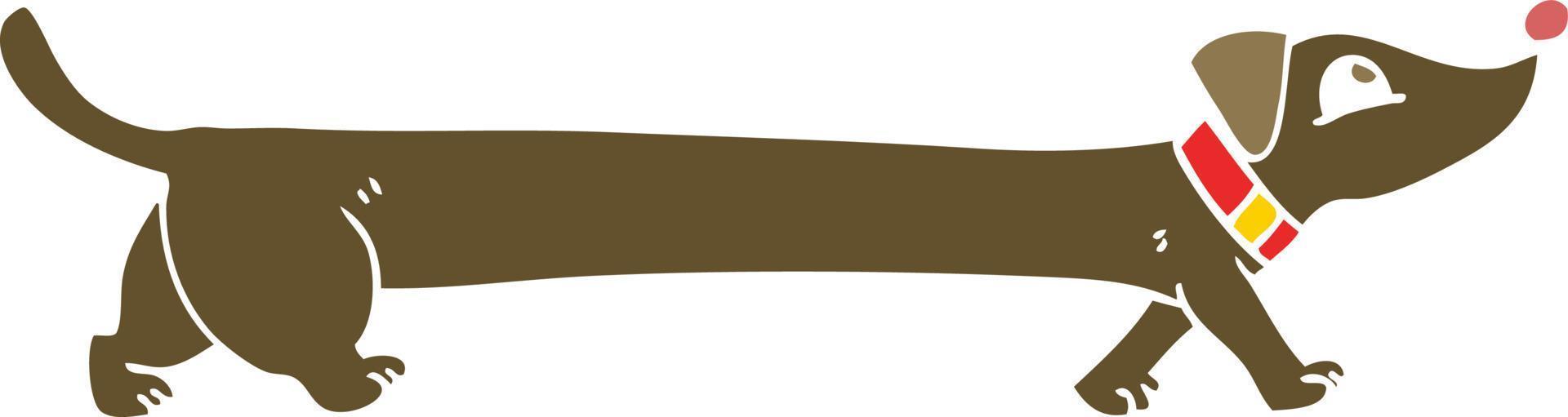 flat color illustration of a cartoon dachshund vector