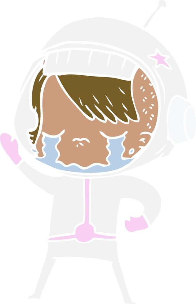flat color style cartoon crying astronaut girl vector