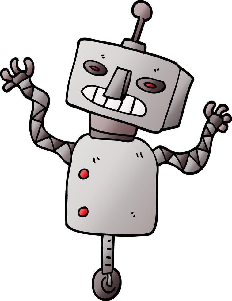 cartoon doodle robot on wheel vector