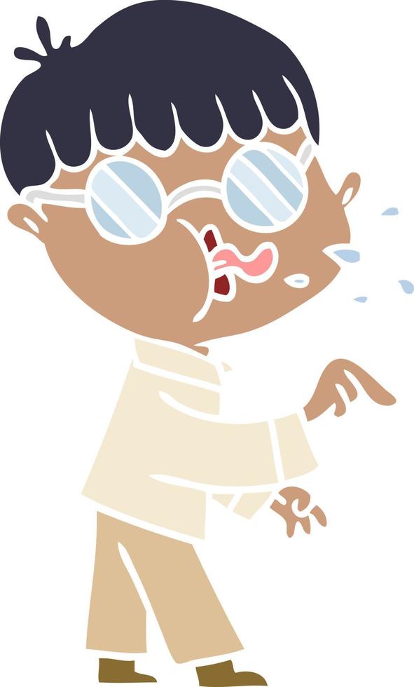 flat color style cartoon boy wearing spectacles and making point vector