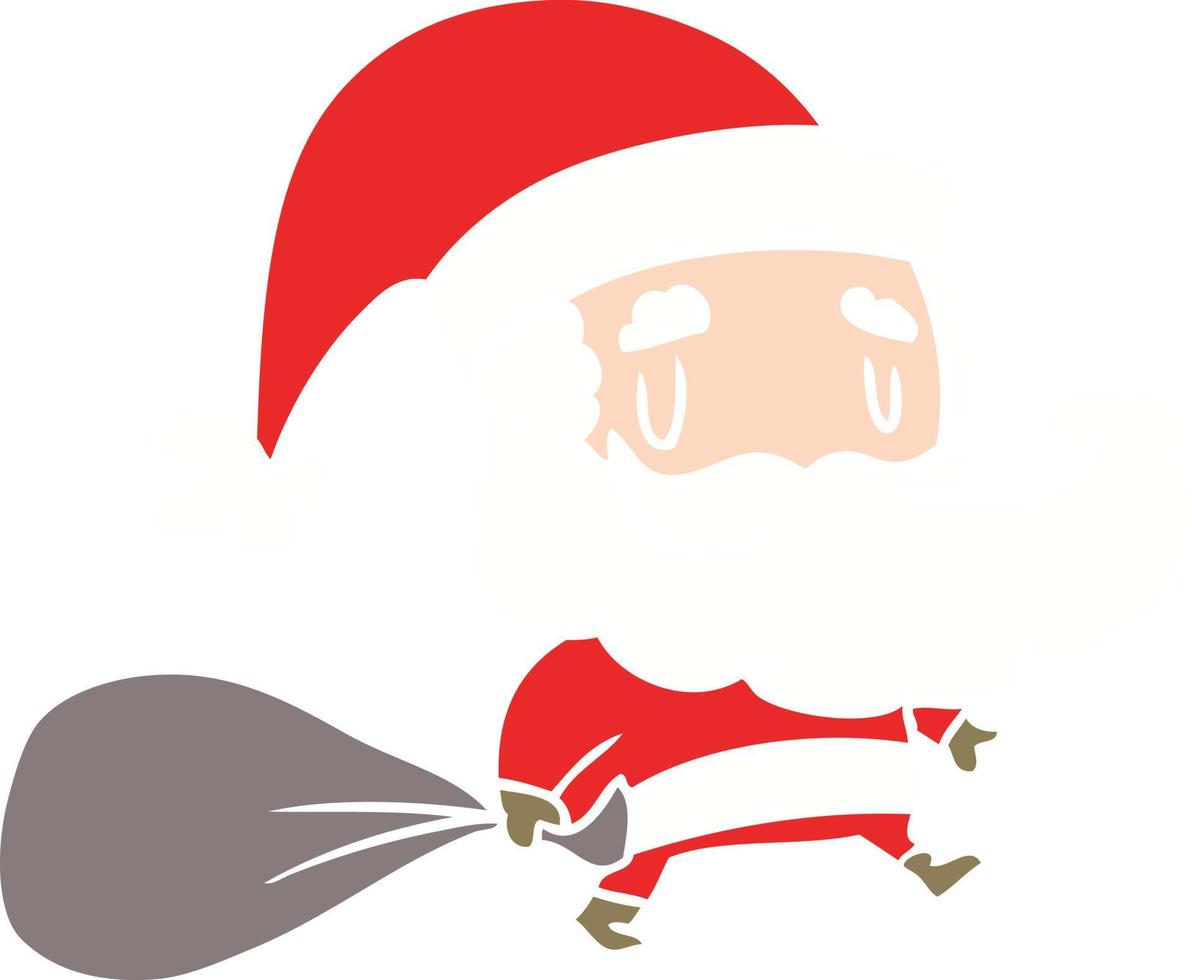 flat color style cartoon santa claus carrying sack of presents vector