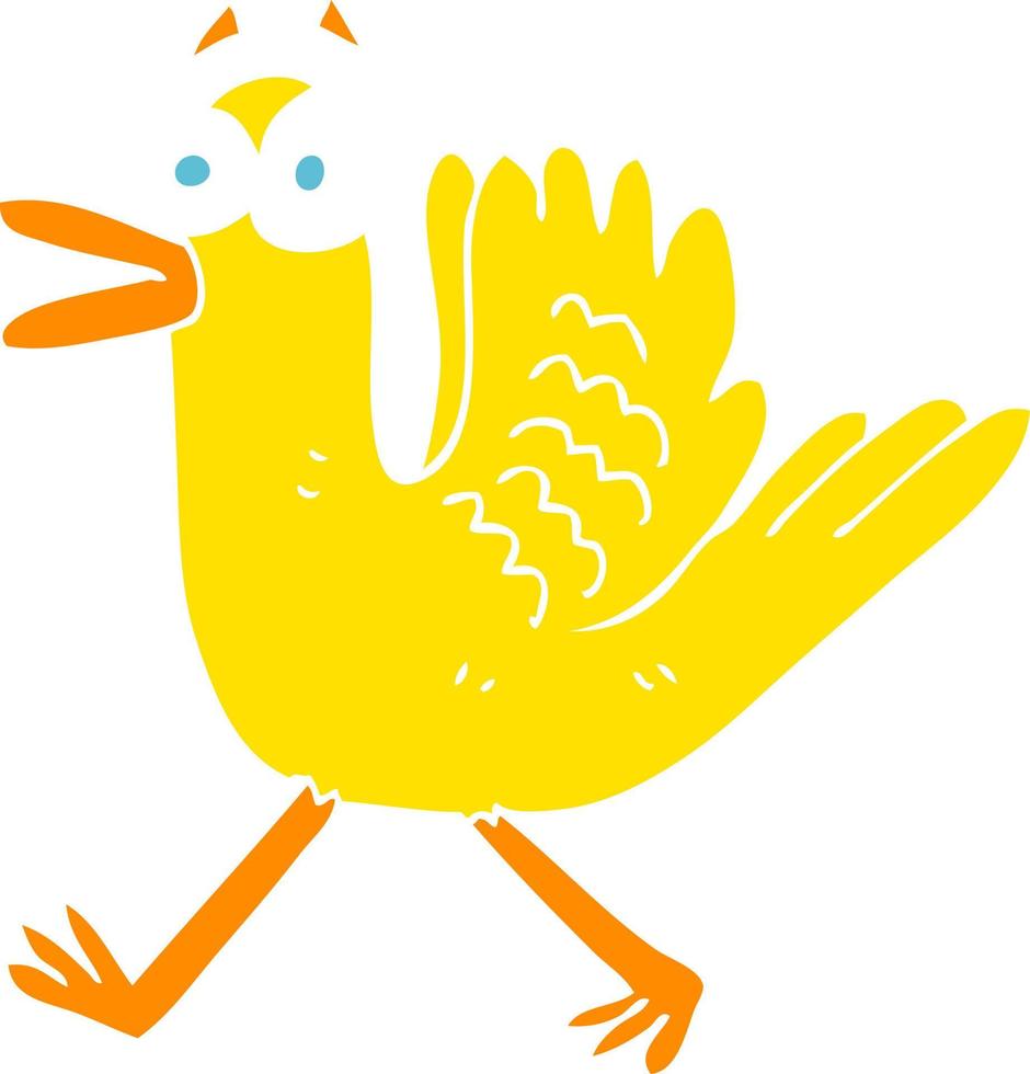 flat color illustration of a cartoon flapping duck vector
