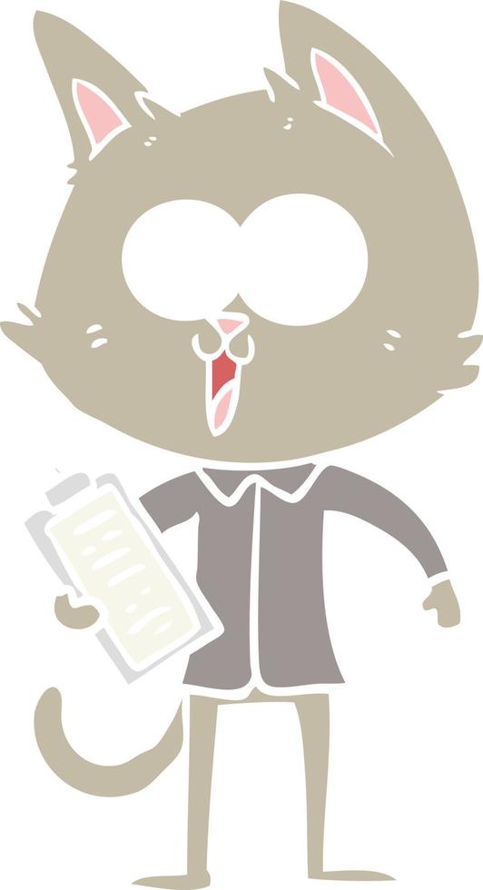 funny flat color style cartoon cat wearing shirt and tie vector