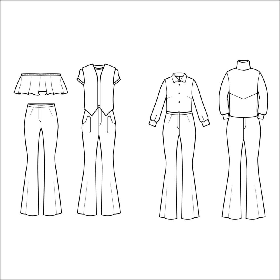 Women's and Men's wear collections, tops, bottom, shirt, pants, sweater, bell-bottom vector