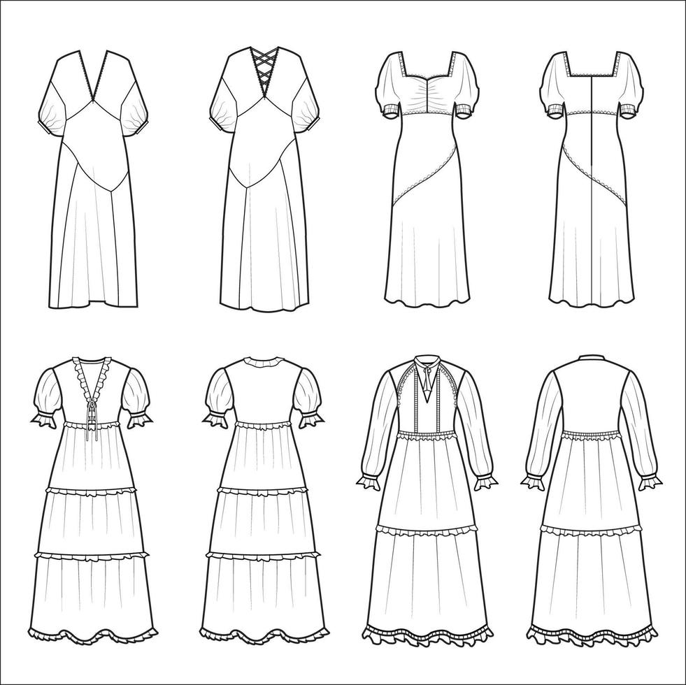 Women's long dresses collection vector