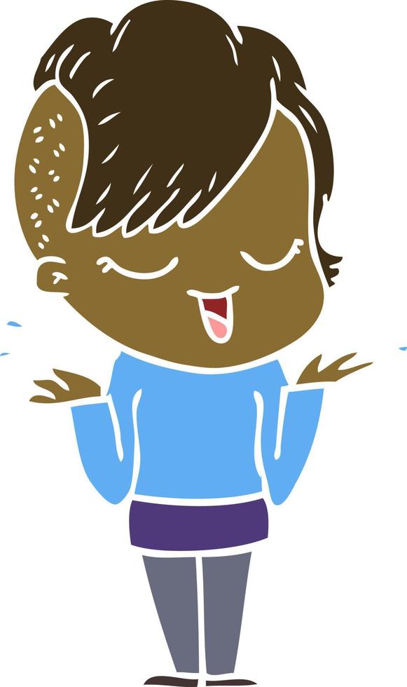 happy flat color style cartoon girl vector