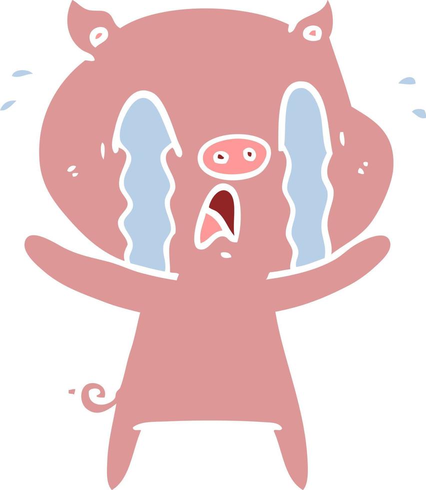 crying pig flat color style cartoon vector