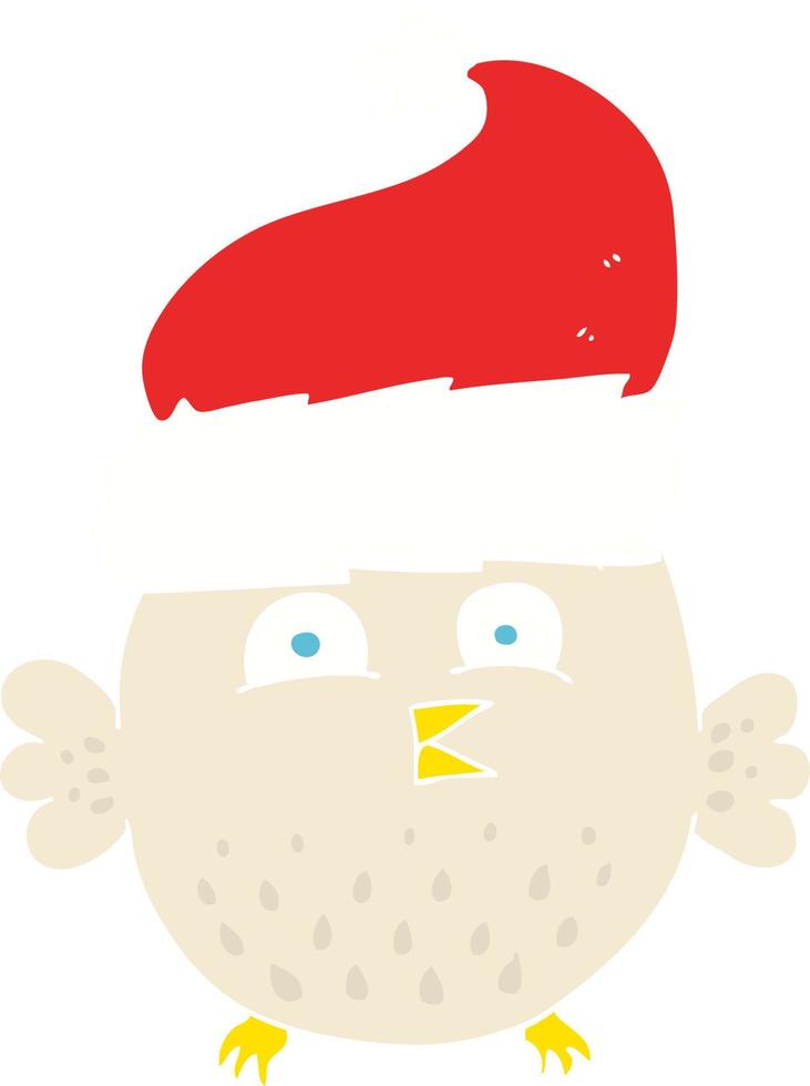 flat color illustration of a cartoon owl wearing christmas hat vector