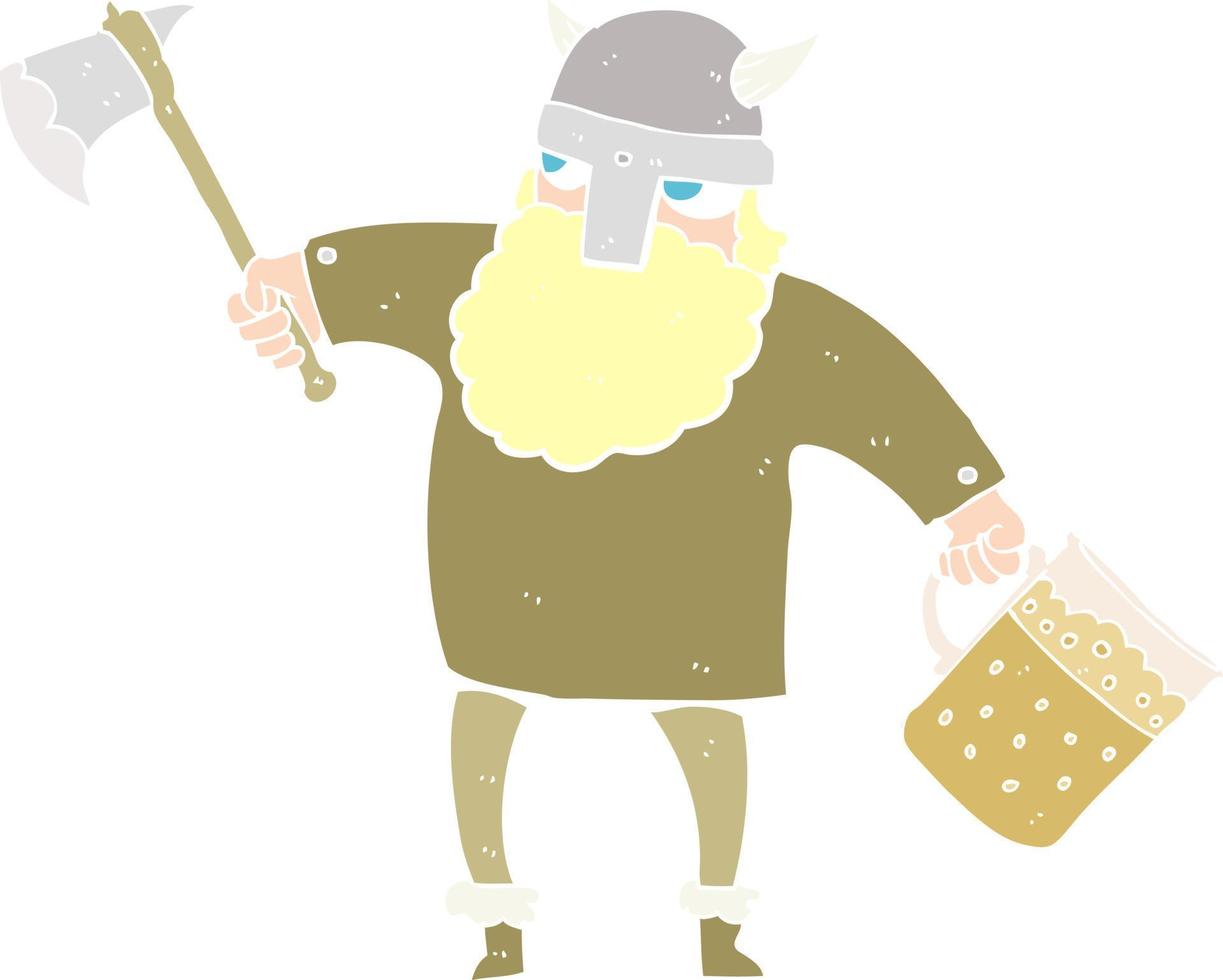 ilustración de color plano de un vikingo borracho de dibujos animados vector