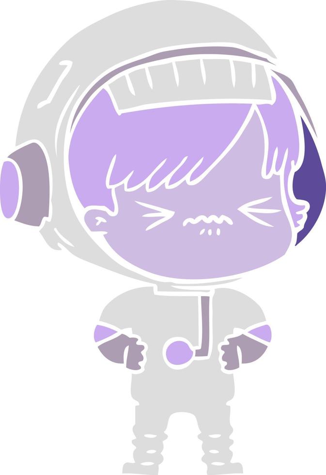 angry flat color style cartoon space girl vector