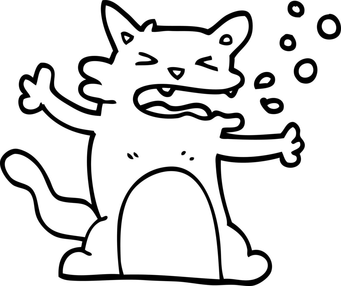 line drawing cartoon hiccuping cat vector