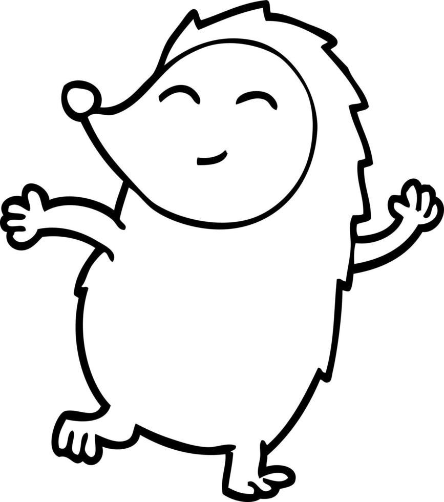 line drawing cartoon happy hedgehog vector