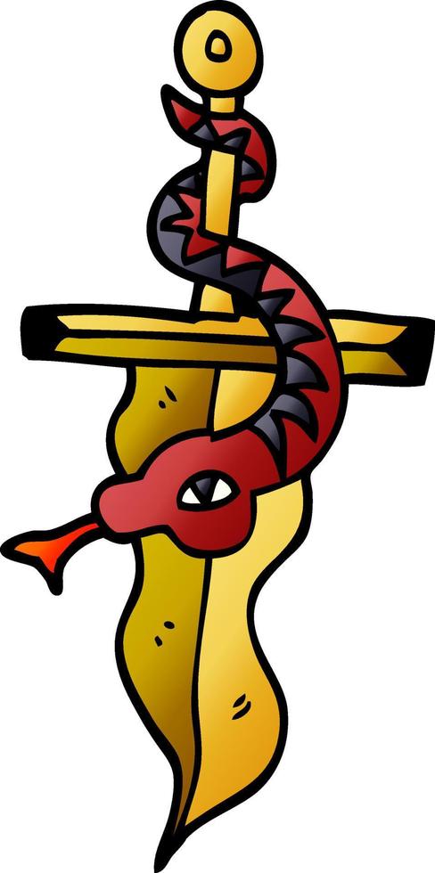 cartoon doodle dagger and snake tattoo vector