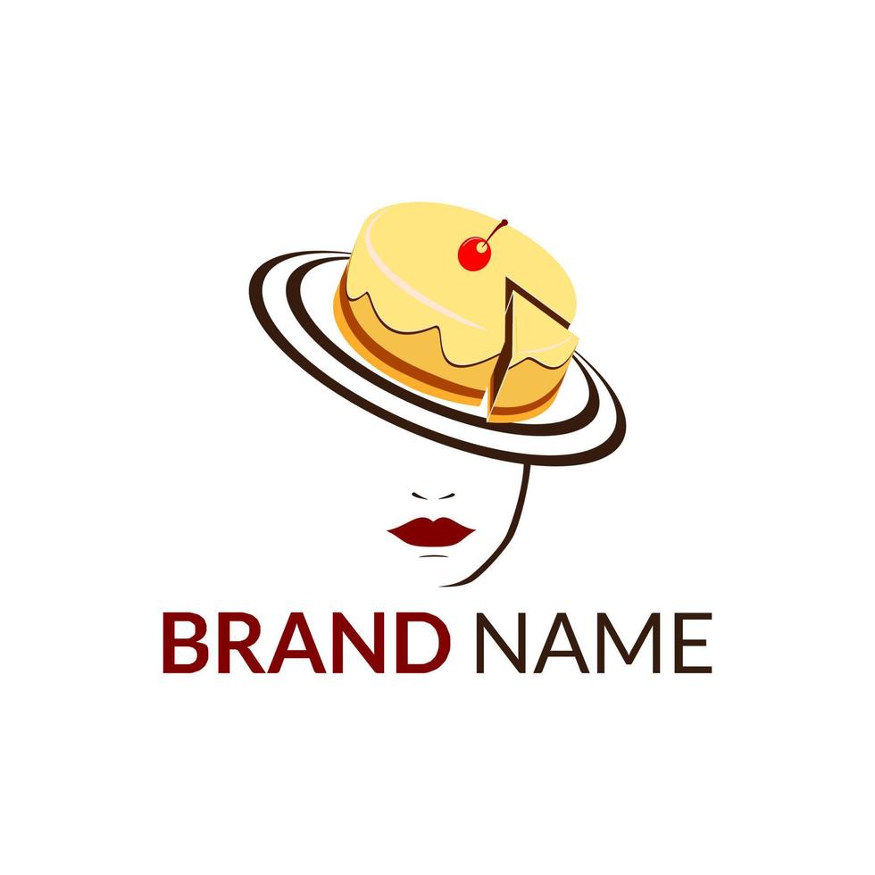 modern flat illustration logo of cake hat lady, suitable for cake store, bakery, chef lady, and etc vector